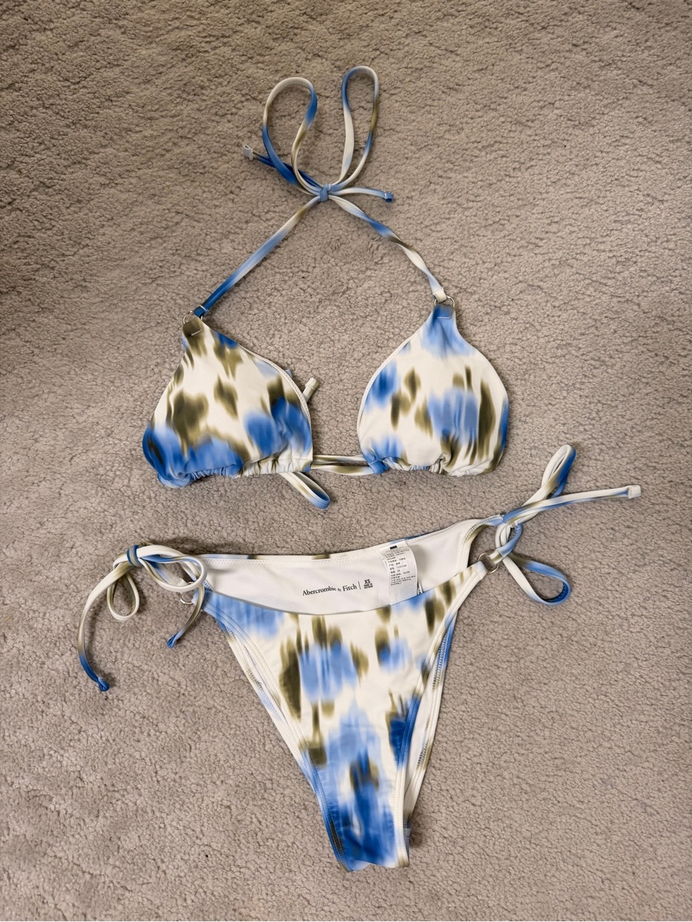 Abercrombie & Fitch Blue and Olive Tie-Dye String Bikini